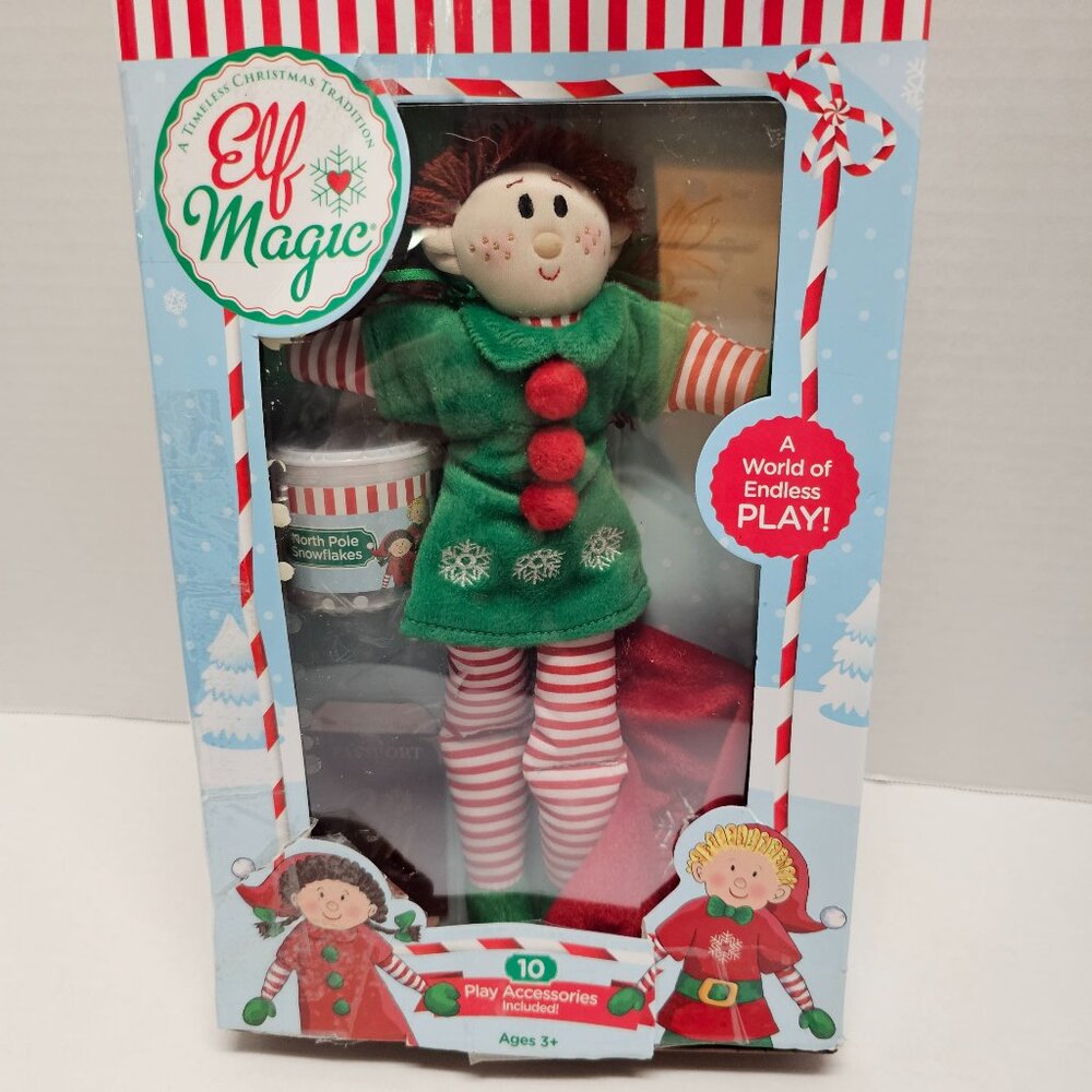 In Box Christmas Elf Magic Girl Holiday Poppy Doll Playset Accessories Brunette